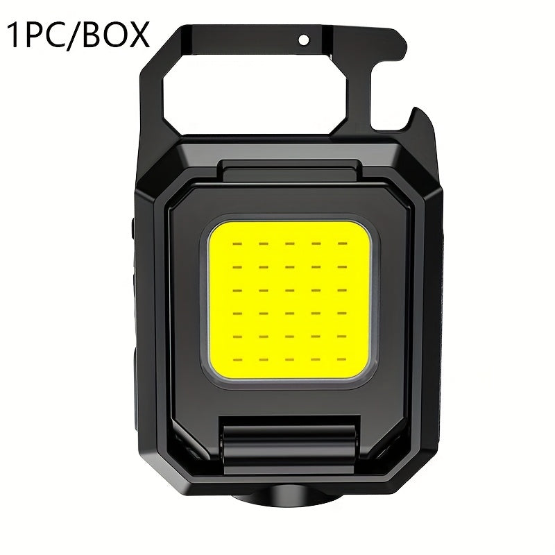 Mini Keychain Flashlight COB Work Light USB Rechargeable Light Strip 90° Foldable Side Light Super Bright Portable Lantern