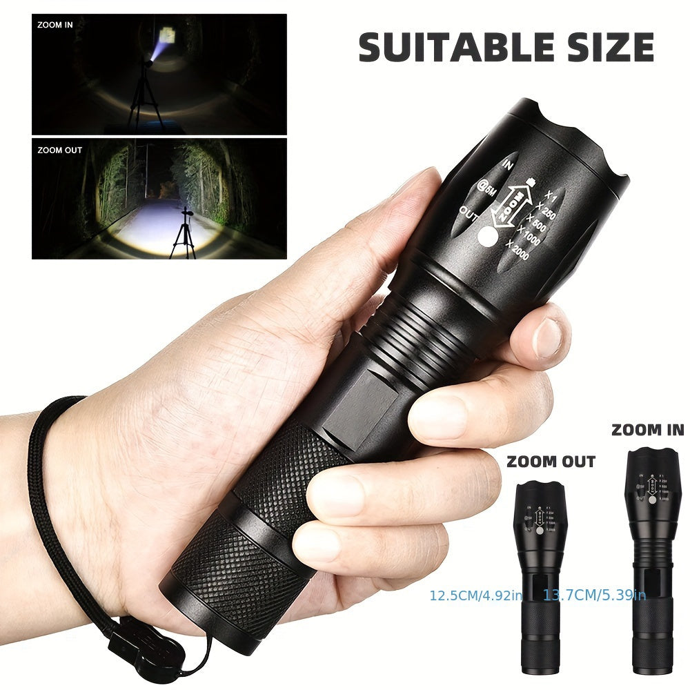 Durable Aluminum Alloy Portable Tactical LED Flashlight - 5 Adjustable Brightness Levels, Adjustable Beam, Perfect Gift for Campers (Batteries Not Included), Not Waterproof