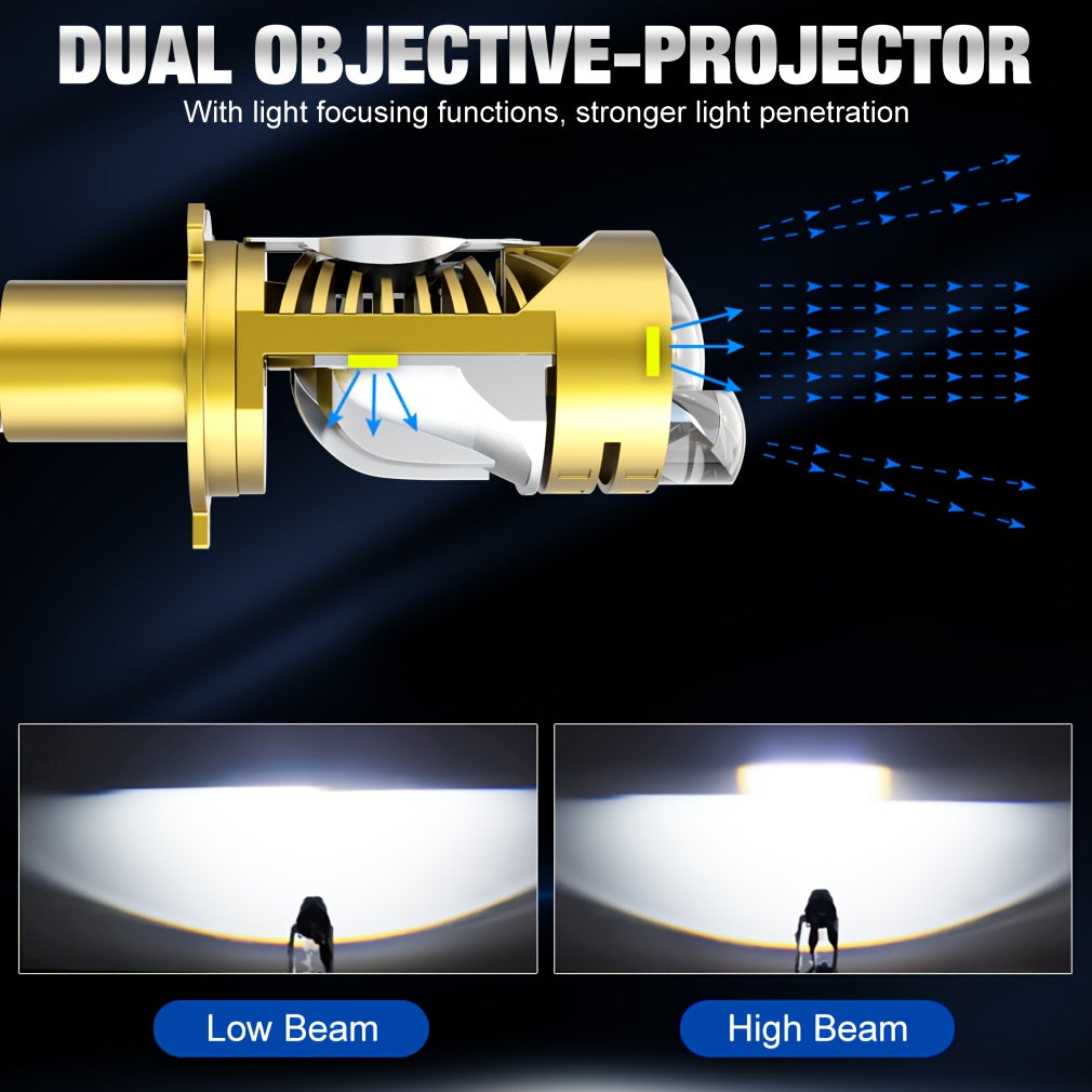 H4 LED Projector Headlight Bulb 100W Canbus 6500K High/Low Beam for Car and Motorcycle