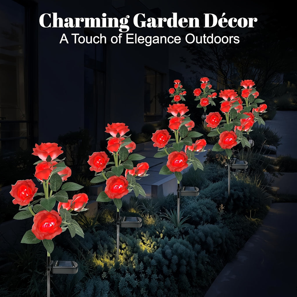 1/2-Piece Solar 6 Red Rose Lights, Simulated Flower Light, Rose Lawn Light, Night Light Landscape Garden Suitable for Courtyard Outdoor Lawn Decorative Light Home Decoration Flower Christmas, Halloween, Mother's Day, Valentine's Day