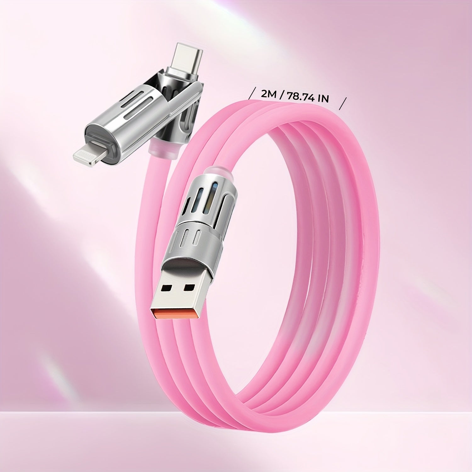 240W 4-In-1 Multifunctional USB Liquid Silicon Aluminum Alloy Data Cable Charging, USB Charger Data Cable, Suitable for Fast Charging And Data Transfer, Suitable for Samsung, Xiaomi, Apple, Multi Device Charging, Ultra Fast Charging Data Cable