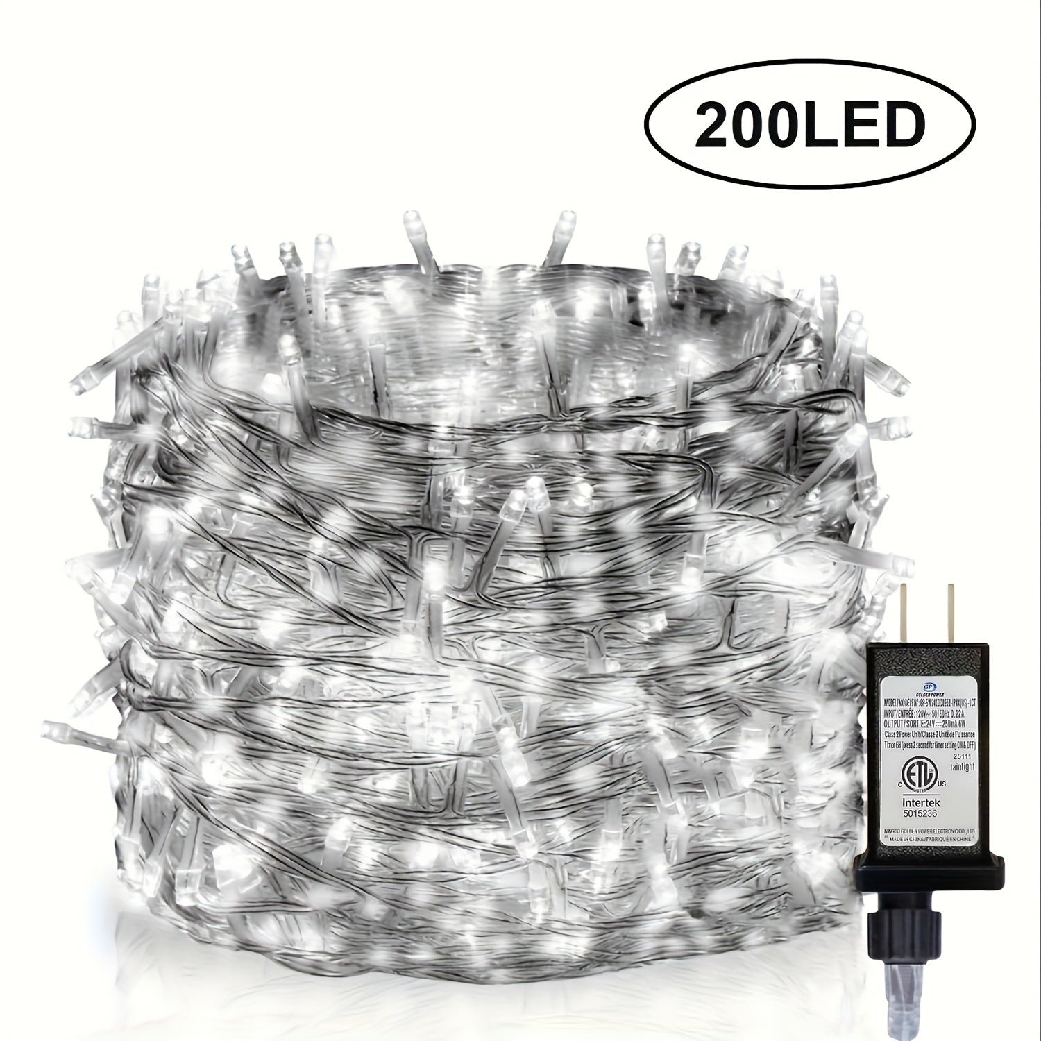 1包39/72/104英尺100/200/300LED庭院聖誕裝飾燈串，12種模式帶內建定時和記憶功能聖誕燈，室內透明線路，插電式聖誕燈串，IP44防濺戶外，臥室