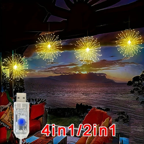 180-360LED悬挂式USB烟花灯户外星爆灯庭院派对花园仙女灯8种模式