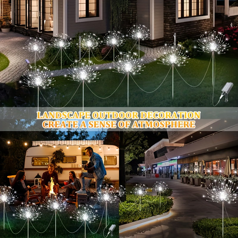8包装480LED户外太阳能花园灯，升级版户外太阳能智能烟花灯，8种照明模式，适合花园庭院户外装饰，万圣节圣诞节户外装饰，配备智能传感器——光感传感器