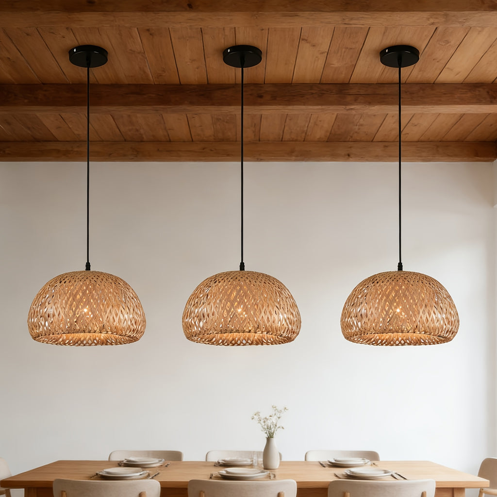 Bamboo pendant light, 3-pack bohemian hand-woven basket pendant light, bohemian bamboo chandelier, hardwired ceiling pendant light, bamboo woven wicker chandelier, suitable for bedroom, kitchen, living room.