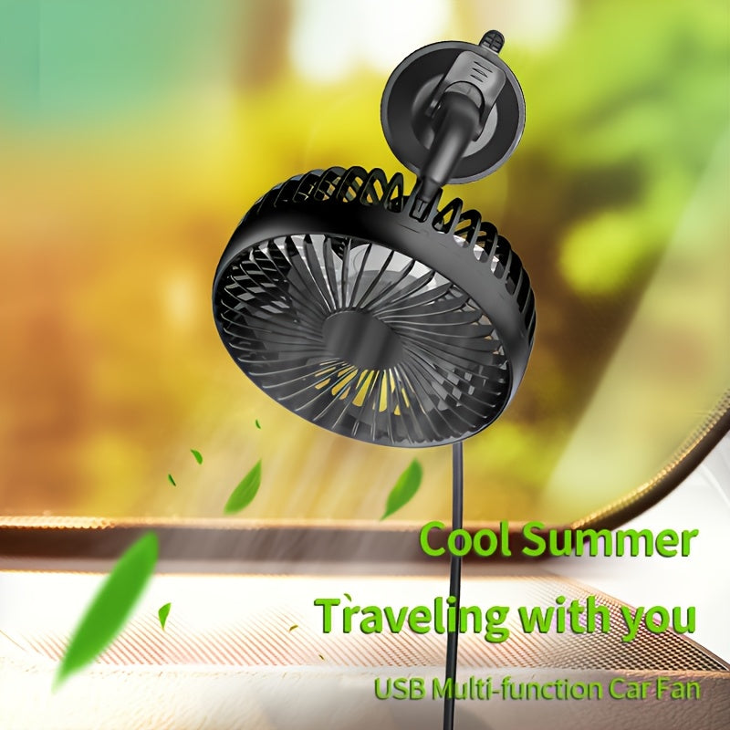 USB Car Fan, USB Suction Cup Car Fan, 3 Speed Adjustable Strong Wind, Brushless Motor Quiet Low Noise, Non-Slip Silicone Base, Suitable for Dashboard Windshield and Multiple Scenarios