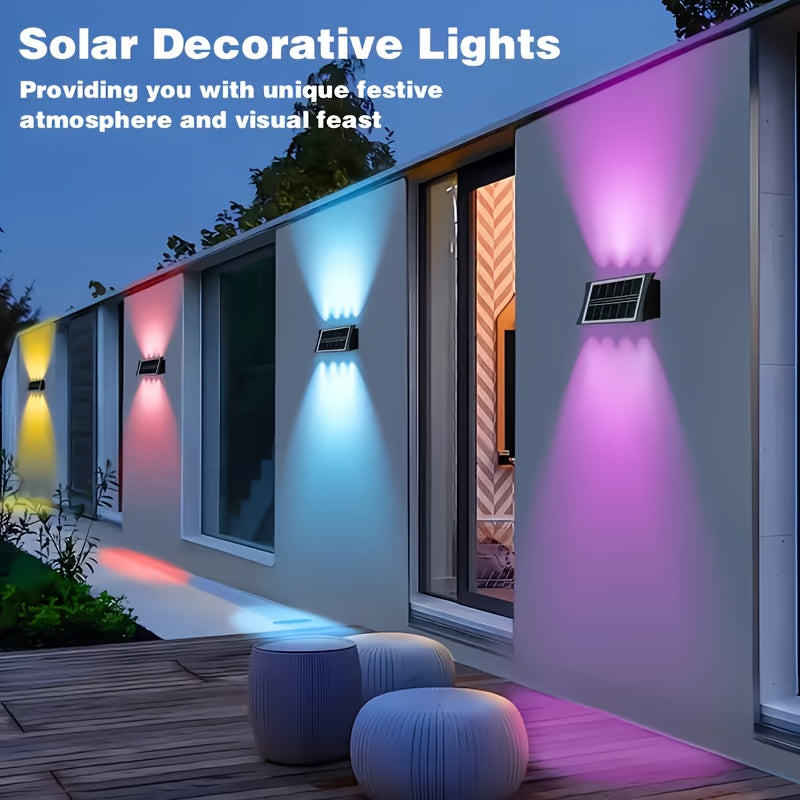 2-Pack Solar Wall Light, Outdoor Wall Washer Light, Courtyard Villa Exterior Wall Decoration. Suitable for Outdoor Patio, Garden, Lawn, Balcony, Christmas, Up and Down Wall Light, Hallway Decoration