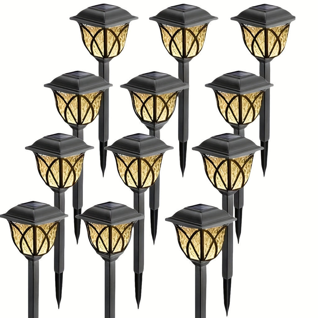 12PC Outdoor Solar Retro Checkered Landscape Lawn Light, Lawn Projection Lighting, Solar Garden Light, Courtyard Light, Pathway, Patio, Lawn, Sidewalk, Private Driveway, Outdoor IP44 Waterproof Solar Light
