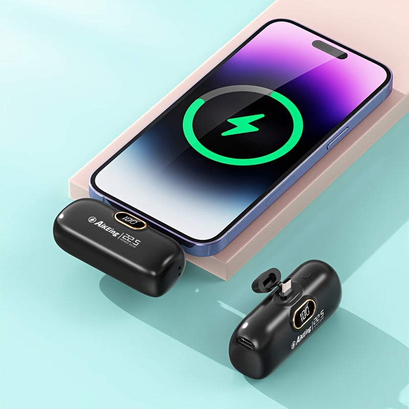 Aikeing 5000mAh 迷你行動電源，iPhone 充電器，內建 Type-C 接頭，適用於 Android 和所有行動裝置的快充行動電源，輕巧旅行充電器，緊急口袋充電器，方便攜帶使用（萬聖節、聖誕節、當地倉庫）