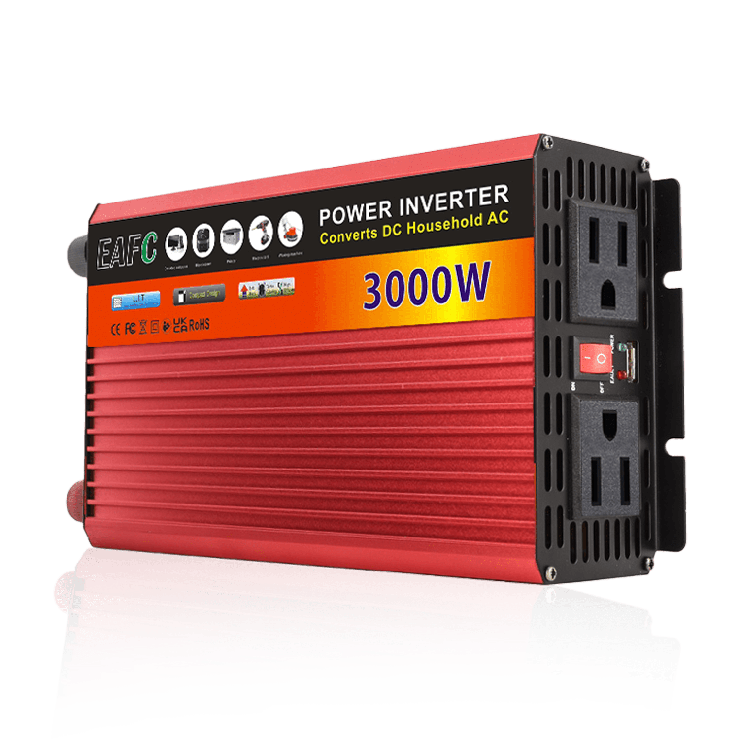 美标插头3000W峰值便携车载逆变器，12V转130V电源转换器，适用于卡车及户外的高容量耐用太阳能逆变移动电源