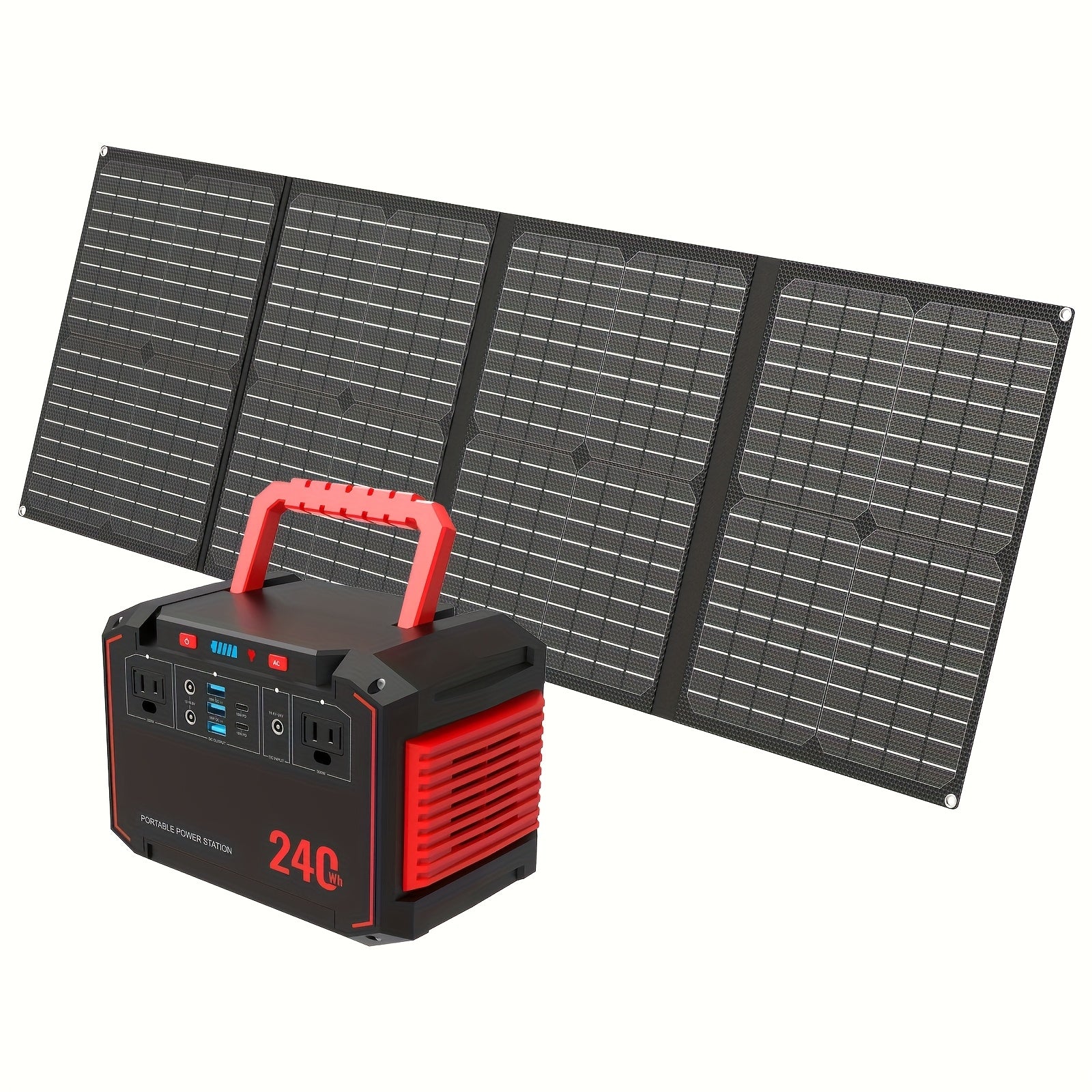 350W/150W峰值行動式太陽能發電機，隨附60W/40W/30W/21W太陽能板，240Wh/111Wh/88.8Wh太陽能充電寶，配備交流/直流/USB介面，適用於露營帳篷、戶外應急、家庭使用、持續氣道正壓通氣機（CPAP）、風扇、膝上型電腦、緊急情況、禮品
