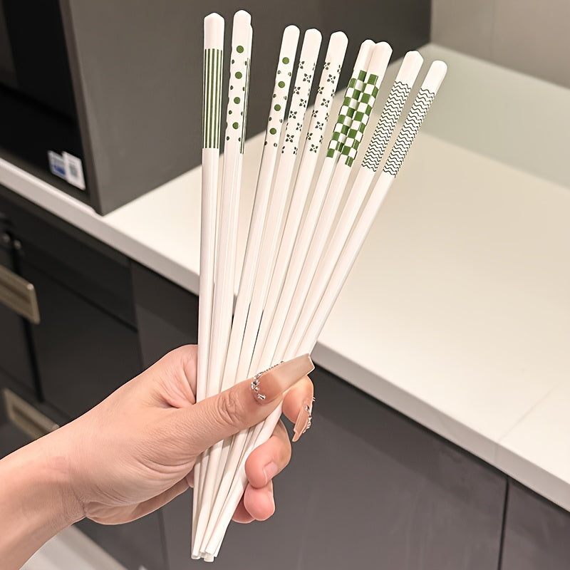 5/10 Pairs – Ceramic Chopsticks, Green Pattern Chopsticks, High Aesthetic, Non-Slip, High Temperature Resistant, Clean & Hygienic, Easy to Clean – Perfect for Home & Restaurant, Tableware Accessories