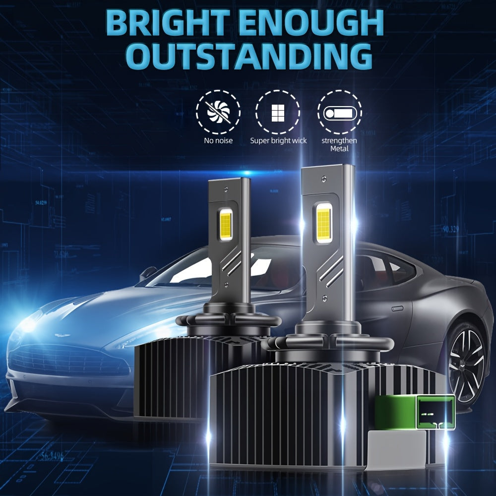 Super Bright LED D1S D2S D3S D4S D5S High/Low Beam CSP Car Light, 6000K High Brightness White, Aluminum Housing with Fast Cooling Fan, Built-in Driver, Plug-and-Play, 2-Pack