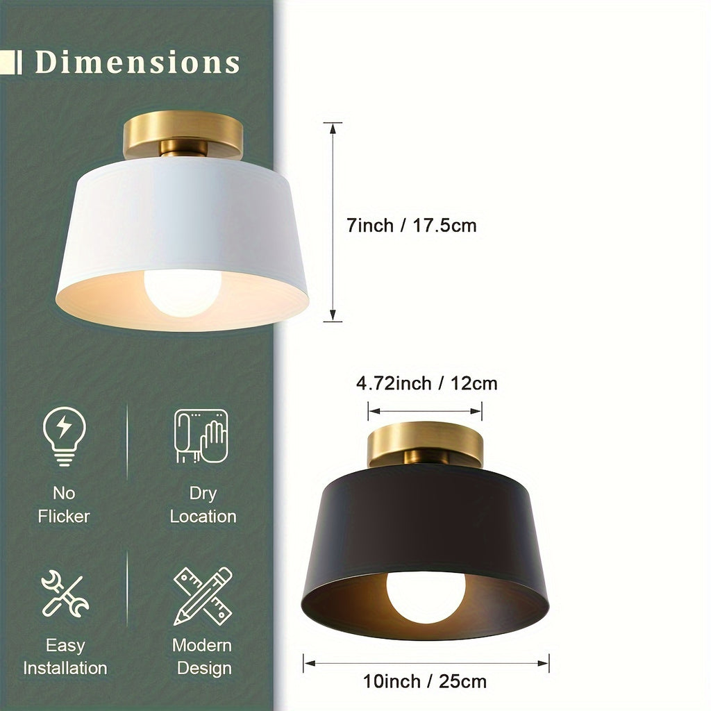 2-pack modern semi-flush mount pendant light, gold-plated base with matte white lampshade, suitable for kitchen island, dining room, grand porch, hallway, barn loft, E26 screw base (bulb not included)