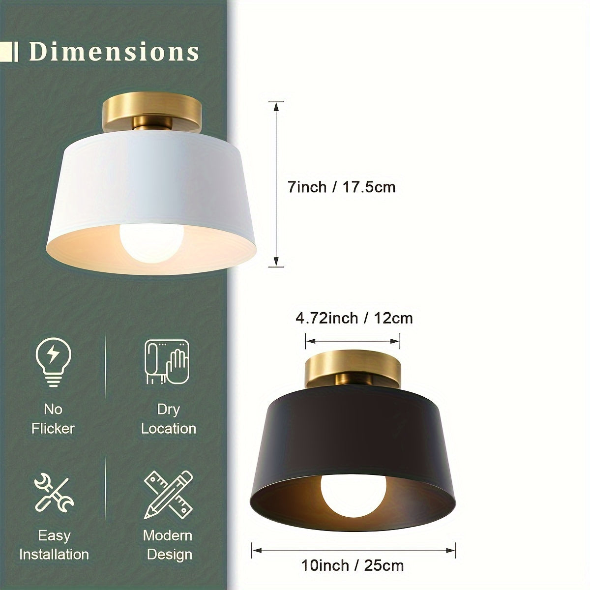 2-pack modern semi-flush mount pendant light, gold-plated base with matte white lampshade, suitable for kitchen island, dining room, grand porch, hallway, barn loft, E26 screw base (bulb not included)