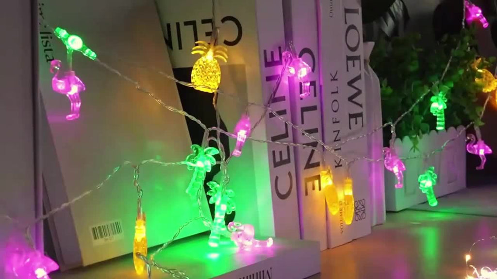 熱帶風情LED串燈 | 菠蘿、火烈鳥與棕櫚樹造型 | 電池供電裝飾燈串 | 多彩節日氛圍燈 | 春夏季理想裝飾 | 免插電夏日家居照明 | 主題氛圍燈飾 | 裝飾燈串，59.06英寸款需2節5號電池，3米款需3節5號電池