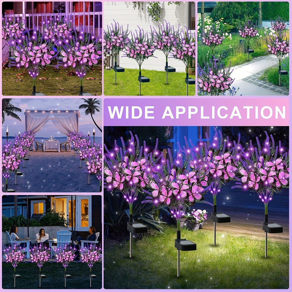4pcs Solar Lavender with Butterfly Flower Light LED Outdoor Decoration Courtyard Garden Villa Atmosphere Lawn Ground Insert Landscape Light Party Decorative Flower Light