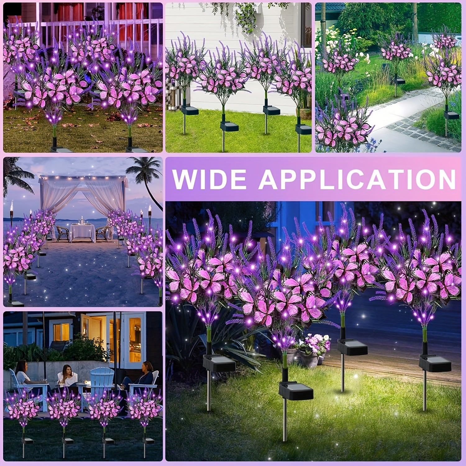 4pcs Solar Lavender with Butterfly Flower Light LED Outdoor Decoration Courtyard Garden Villa Atmosphere Lawn Ground Insert Landscape Light Party Decorative Flower Light