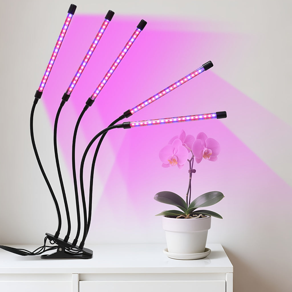 Smart gardening LED plant light, adjustable light source plant grow light, multi-angle clip design, timer function, universal for flowers
