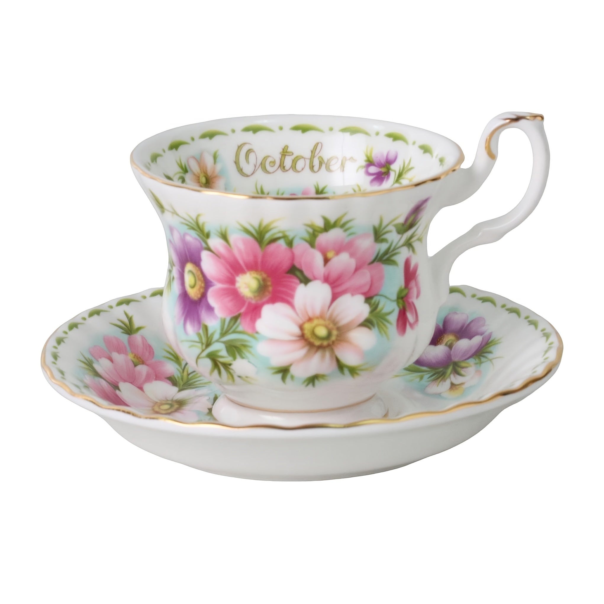 1pc Elegant Twelve Months Flower Tea Cup & Saucer, 6oz Vintage Bone China Coffee Cup & Saucer, Easy to Clean – Perfect for Afternoon Tea Parties, Birthday Parties, Birthday Gifts, Valentine‘s Day Gifts