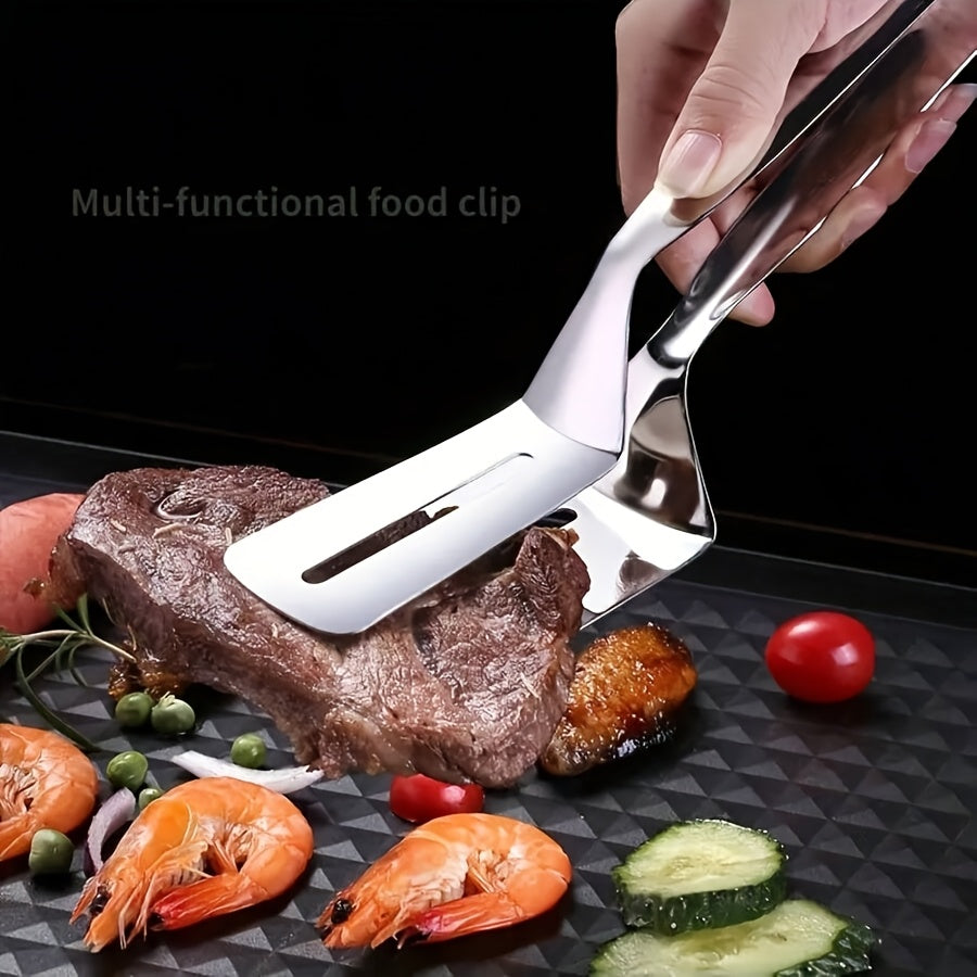 1-Pack Premium Stainless Steel Fish Spatula & Fish Tongs Set - Non-Stick, Heat-Resistant Multifunctional Kitchen Tool for Frying Fish, Flipping & Steak Handling - Ideal for Home & Restaurant Kitchens, Specially Designed Fish Turner