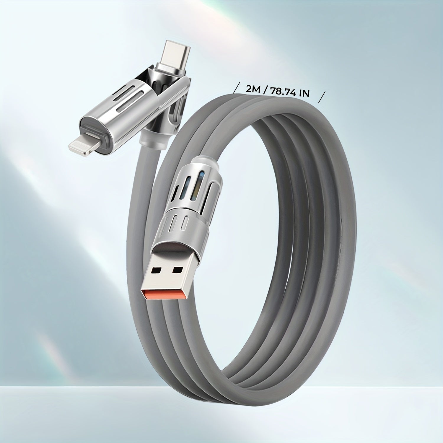 240W 4-In-1 Multifunctional USB Liquid Silicon Aluminum Alloy Data Cable Charging, USB Charger Data Cable, Suitable for Fast Charging And Data Transfer, Suitable for Samsung, Xiaomi, Apple, Multi Device Charging, Ultra Fast Charging Data Cable