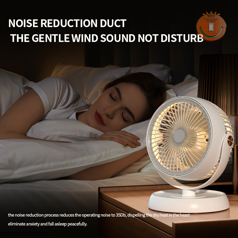 Large Quiet Air Circulation Table Fan - Size: 9.84in x 8.07in | Warm Light Turbo Desktop Circulator Fan, Fast Indoor Air Circulation, Multi-Speed High Wind Adjustment, Groove Back for Wall Mount