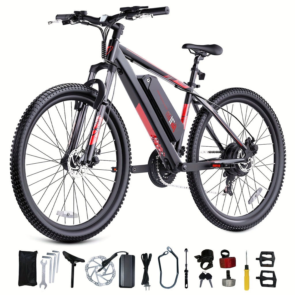 26'' 电动山地自行车，成人电动自行车，电动自行车，350W 电机，10.4Ah 电池。