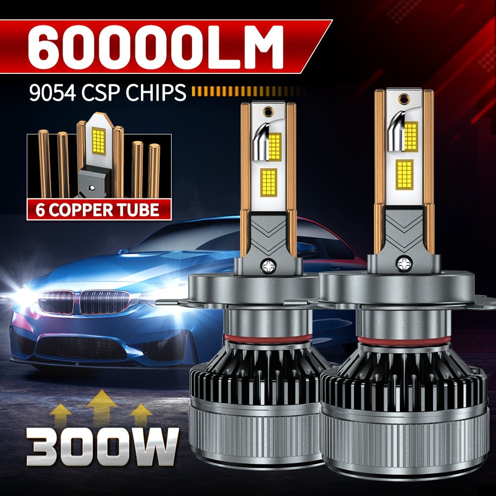 H7 H4 LED Headlight Bulbs 2-Pack, Canbus Compatible, Suitable for H1 H11 Fog Lights, Turbo Light Design, 6000K Color Temperature. Compatible with H8 H9 9005 HB3 9006 HB4 Fog Lights, for Vehicles with 12V or 24V Voltage