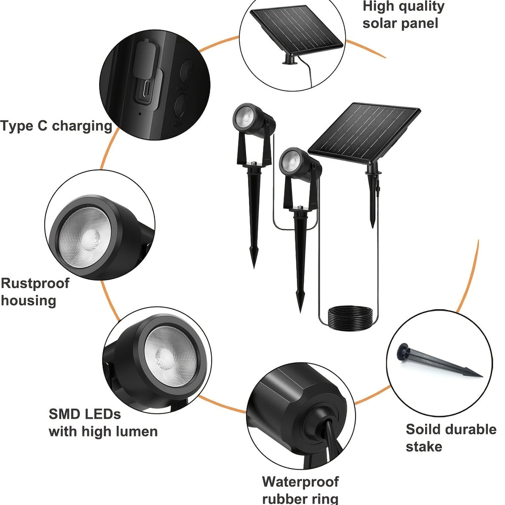 Solar landscape spot light, outdoor solar automatic on/off light, suitable for landscape lighting of courtyards, gardens, lawns, plants, trees, walls, fences, 4-pack/8-pack, warm white (black wire) / warm white (green wire)