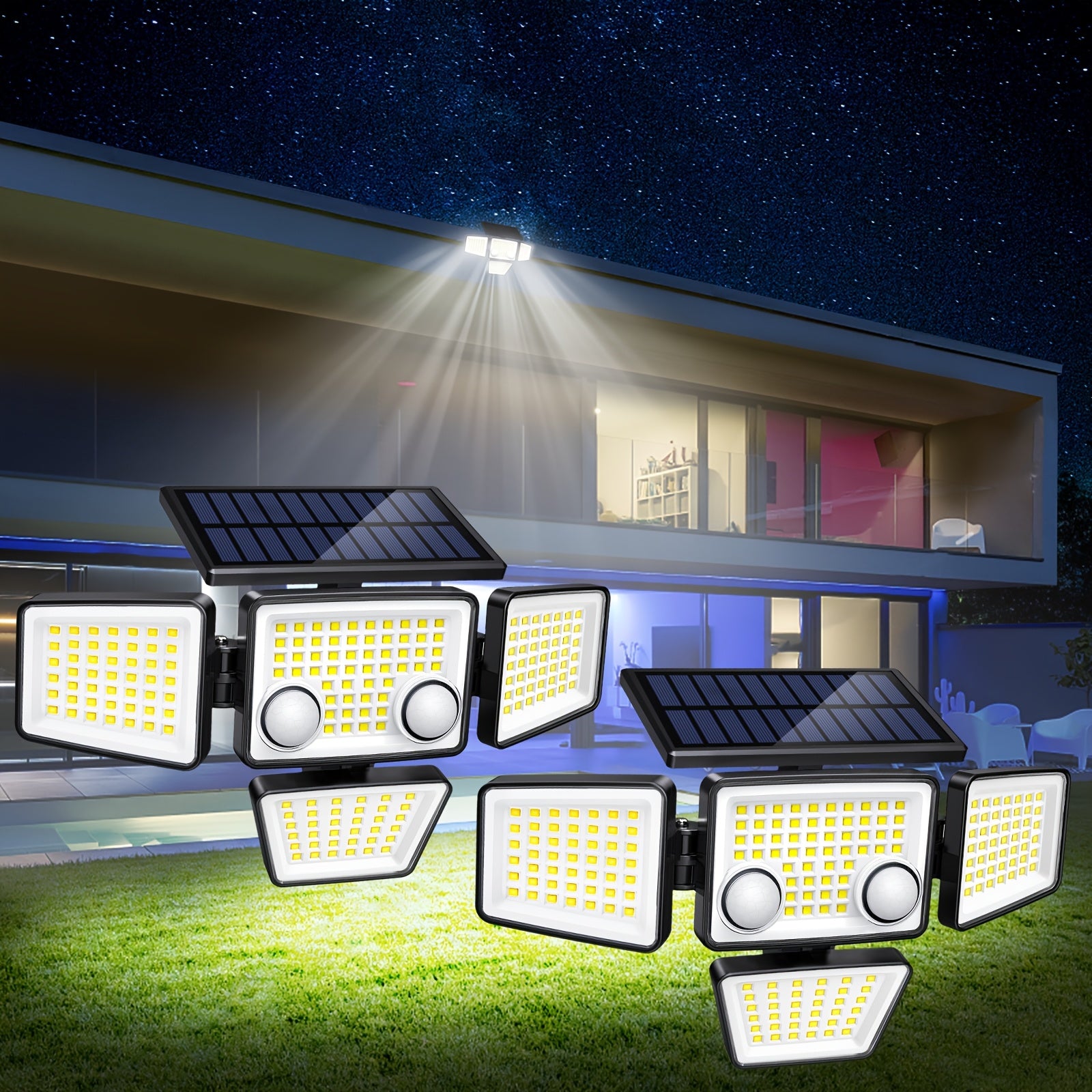 [(1/2-Piece) Solar Outdoor Light] - 3000LM 188 LED 4-Head Sensor Light, IP65 Waterproof, Solar Flood Security Light, Suitable for Backyard, Patio, Garden