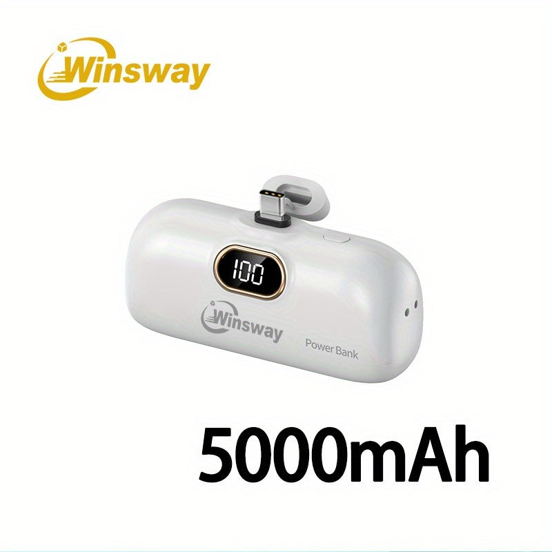 Winsway 5000mAh Type-C Mini Power Bank, LED Digital Display Screen, Lipstick Size Portable, Upgraded Interface Anti Shake And Not Easy To Fall Off, Used For Phone 17/16/15/Android Phones To Give Girlfriends High-end And Exquisite Items