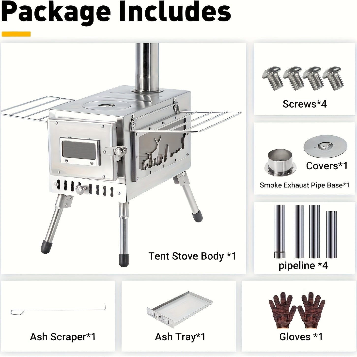 Portable Camping Stove with Chimney Pipe, Designed for Heating and Cooking While Camping