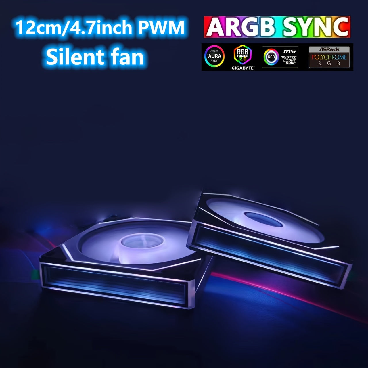 12cm Silent PC Case Fan, ARGB 5V 3Pin Mirror Style Cooling Fan, Air & Water Cooling Chassis Ventilation Fan