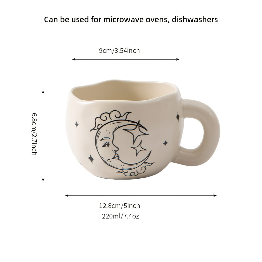 2-Pack 230ml / 7.8oz Retro Valentine’s Day Ceramic Coffee Mug Set, Sun & Moon Face Vintage Design Drinking Cup, Beige Mugs, Bosnian Style Tea Cup, Perfect for Office, Home, Birthday, Party, Valentine’s Day Gift