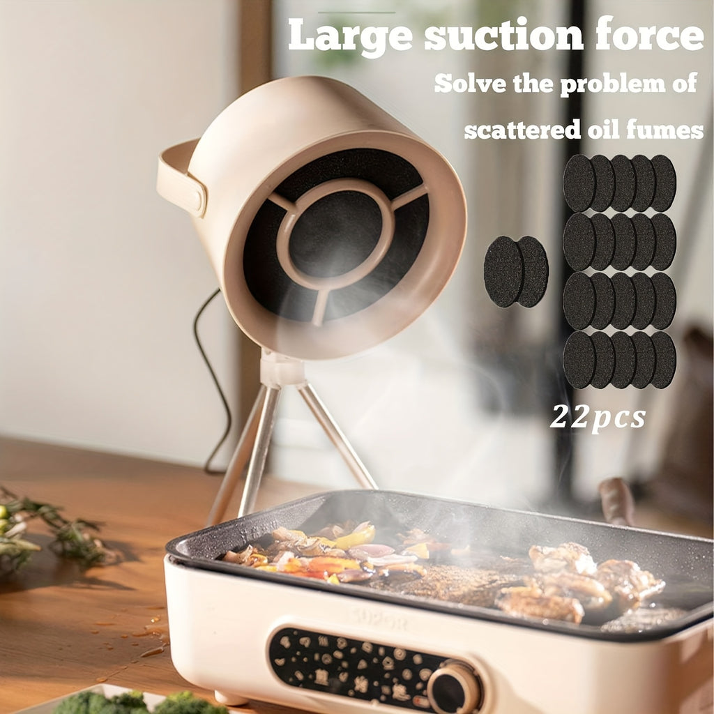 Mini Kitchen Range Hood – Portable 3-Speed Adjustable, Removable Filter Mesh, Oil Absorption, Mini Fan for Indoor Hot Pot & BBQ, Comes with 5/12/22 Filters