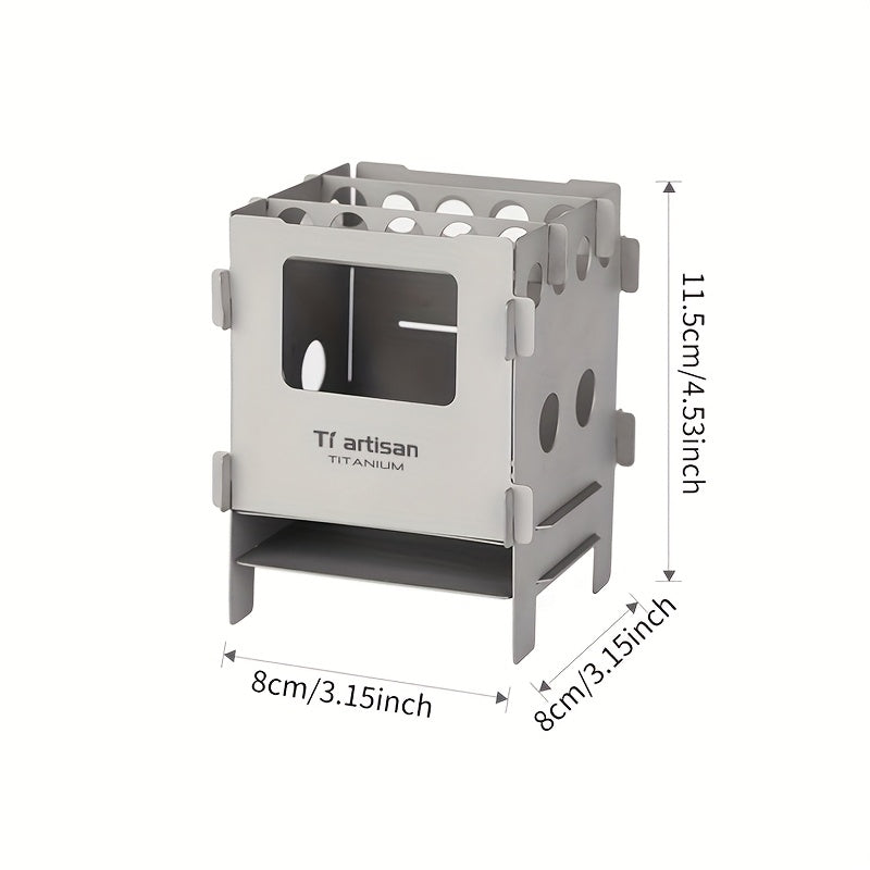 Tiartisan 1-Piece Pure Titanium Camping Stove, Lightweight Portable Foldable Wood-Burning Stove, Outdoor Hiking Survival Pocket Twig Stove, For Cooking Only