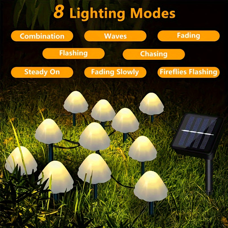 Outdoor Solar Mushroom Light Garden Decoration, Mushroom Shape, 8 LED Lighting Options, Plastic Material, Space Theme, Rechargeable Nickel Battery, No Remote Control - Warm White Light, 2026 New Mushroom Light