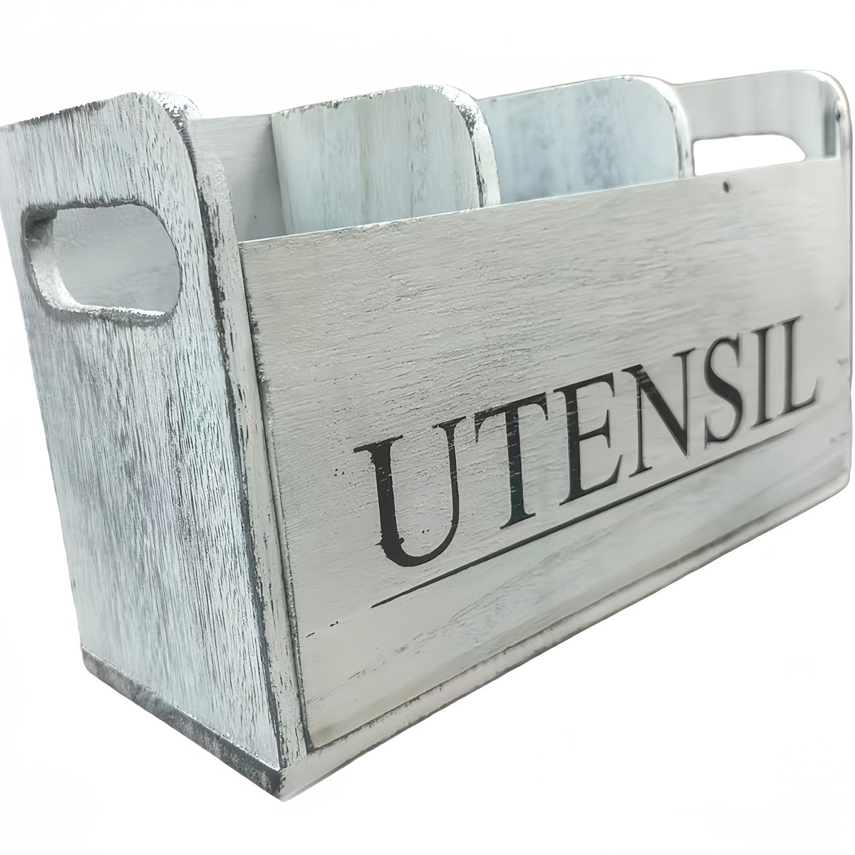 3 Compartment Rustic Wooden Kitchen Utensil Rack, Countertop & Wall Mount Kitchen Storage Organizer, Kitchen Accessories Holder for Fork Spoon Cooking Tools, Multifunctional Kitchen Organizer