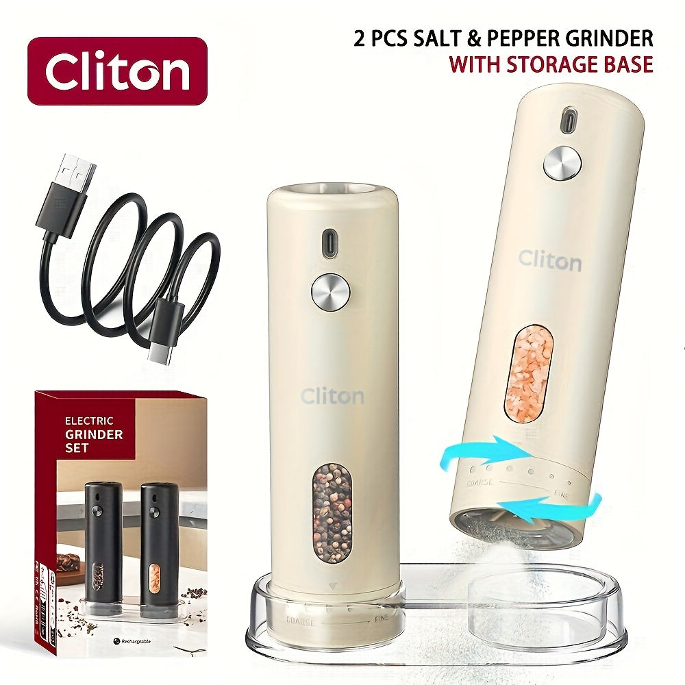 Electric Pepper Grinder Rechargeable – Automatic Salt & Pepper Grinder Set with 3.72oz Container, Exterior Adjustable Coarseness, White LED Light & One-Hand Operation – Perfect for Kitchen, Outdoor, BBQ & Gift Giving