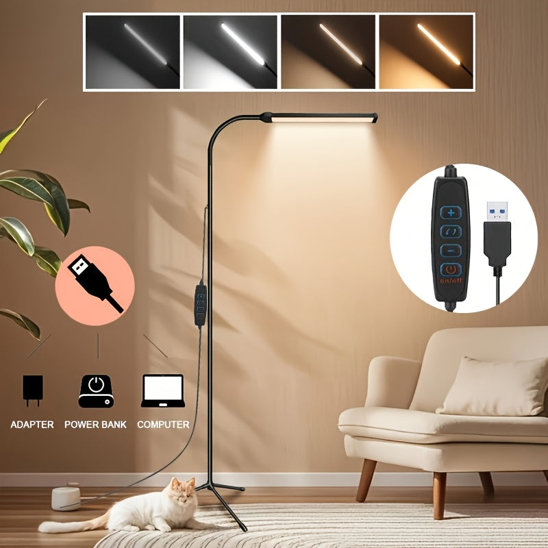 Smart LED floor lamp, gooseneck reading table lamp, 3-color temperature adjustment, stepless dimming, suitable for living room, bedroom