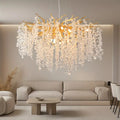1 piece modern branch-shaped round crystal chandelier, gold handcrafted aluminum branch design, semi-flush mount installation, compatible with G9 bulbs (bulbs not included), suitable for dining room, living room, bedroom, villa
