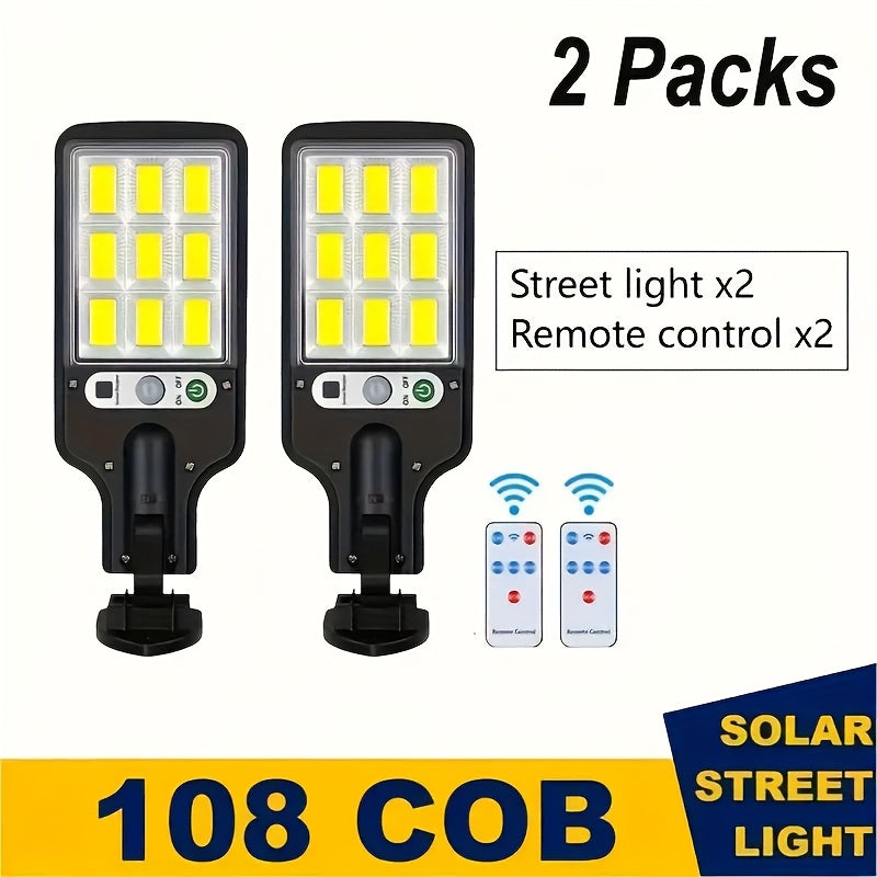 2/4 Sets Solar Outdoor Sensor Light, 108 COB LED Solar Sensor Street Light - 3 Lighting Modes, Solar Powered, IP44 Waterproof, Plastic Material - Perfect for Garden, Courtyard, Pathway Lighting and Commercial Lighting