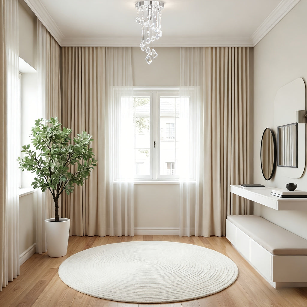 Luxury silver crystal chandelier, featuring modern fishing line design and metal structure, perfectly suitable for living room, dining room, bedroom and kitchen. E14 base (bulbs not included)
