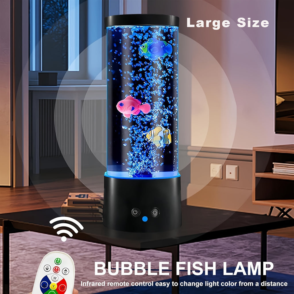 12-inch bubble fish lamp, bubble tube, jellyfish lamp, bedroom table lamp, 17 colors adjustable, multi-color changing aquarium light, with remote control, dual power supply, mood night light decoration