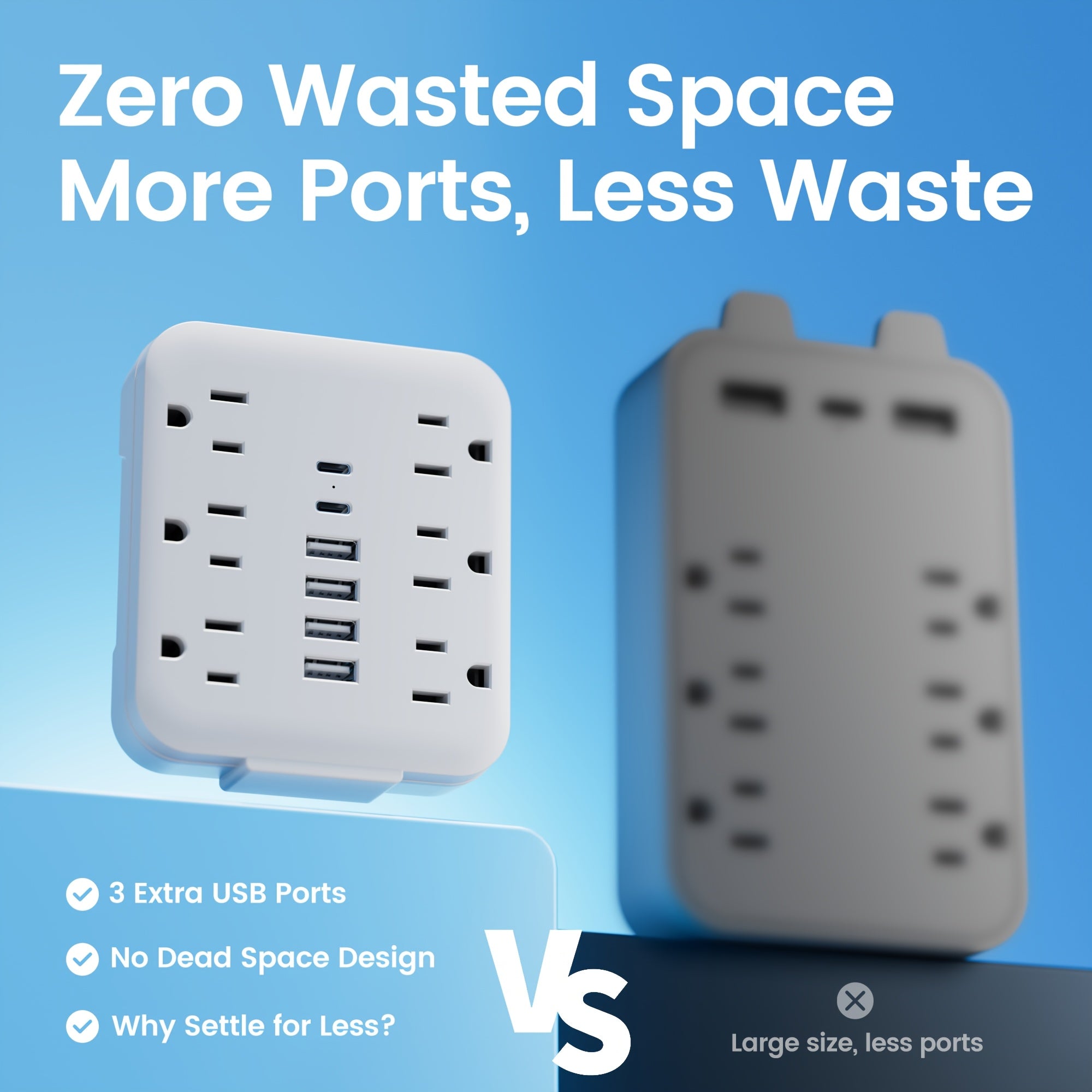 The Mini Power Adapter Comes with 6 AC Outlets, 4 USB Ports And 2 Type-C Ports. It Is Convenient to Carry And Serves As A Multi-socket Wall Extension Outlet. It Is The Perfect Essential Item for Schools, Offices, Travel And Home Use.
