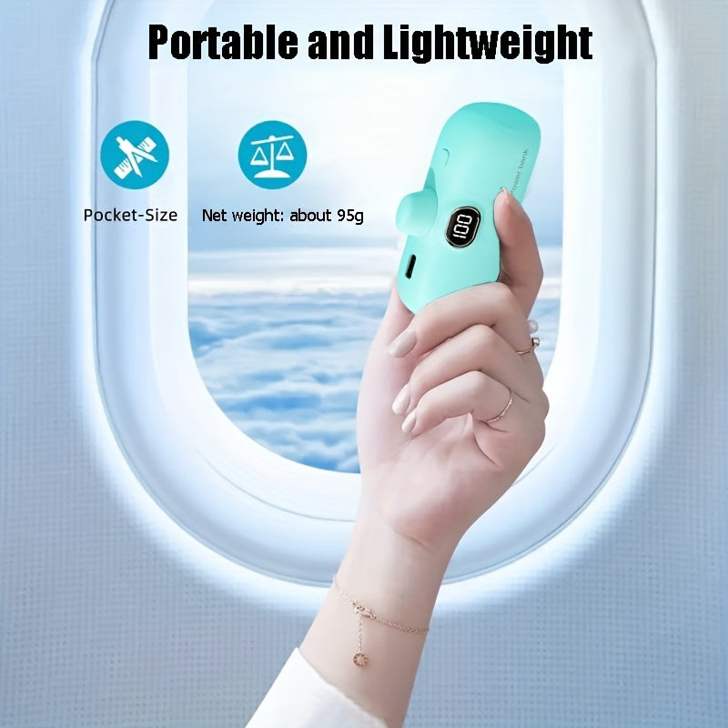 5000Mah Portable Battery Pack, Compact USB-C Charger, Small Travel Charger with LED Power Indicator, Pocket-Sized Power Bank, Lightweight Charger Compatible with for iphone 16/15 And Other USB-C Devices
