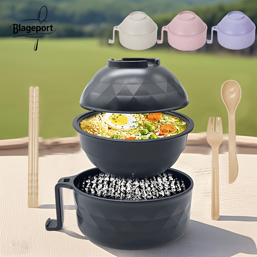 New Microwave-Safe Plastic Ramen Bowl Set – Instant Noodle Soup Cup with Chopsticks, Essential for Dorm Fast Food, Dishwasher Safe, Perfect for Home, Outdoor Picnics & Parties