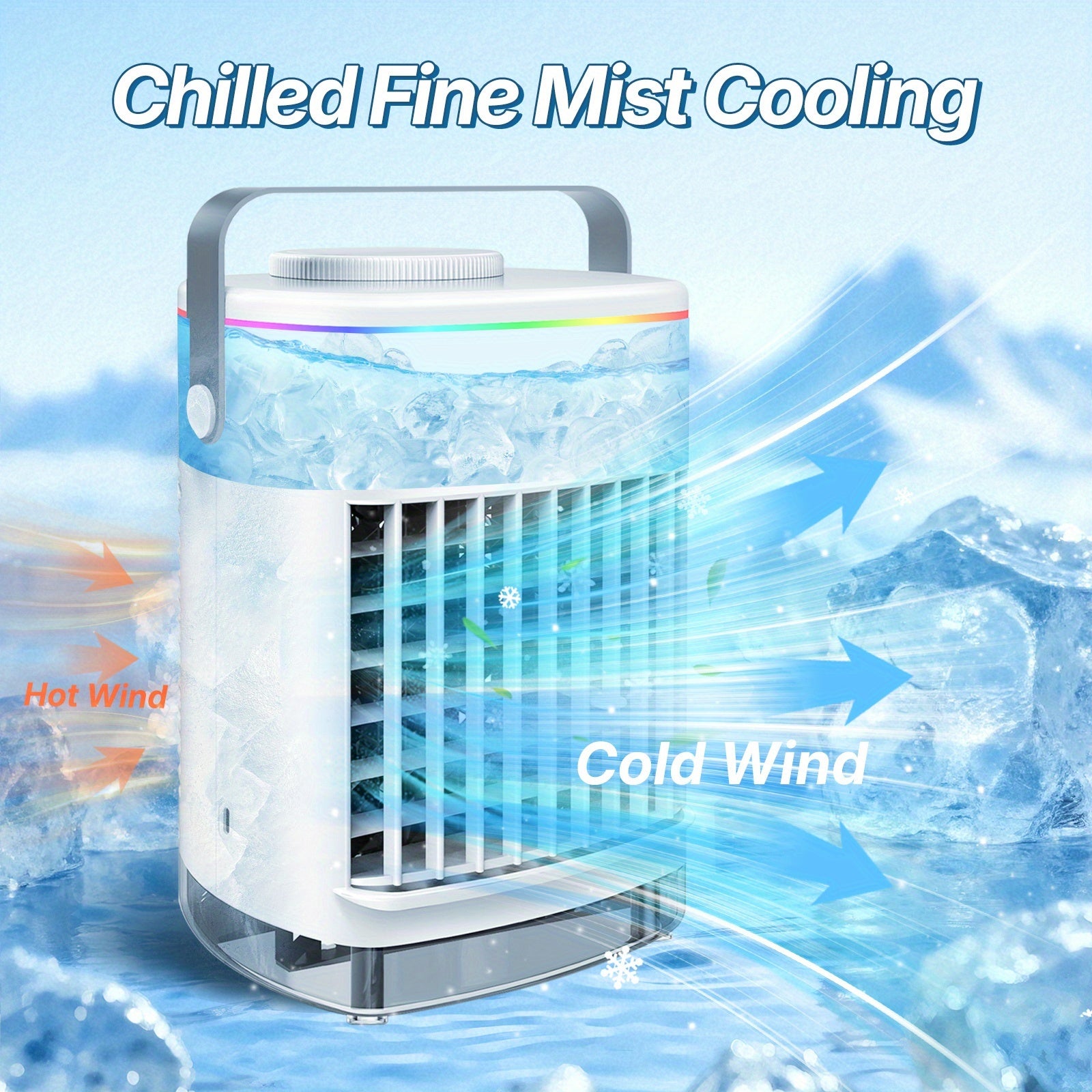 Gisay Compact USB-Powered Desk Fan - Quiet Portable Evaporative Cooling Humidifier, 4 Speed Settings, 8-Hour Timer, Lightweight Personal Cooling System for Home, Office, Travel, Bedroom - Mini Fan for Small Spaces