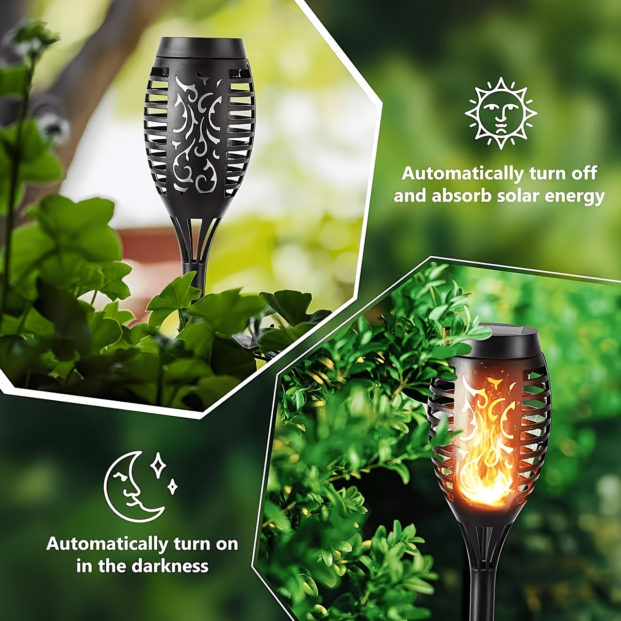 8pcs Outdoor Warm Light Solar Torch Light, Solar Light Waterproof, LED Flashlight for Outdoor Decoration, Perfect for Outdoor Decor Courtyard Garden, IP44 Waterproof Courtyard Lighting Light, Light Sensor Control Outdoor